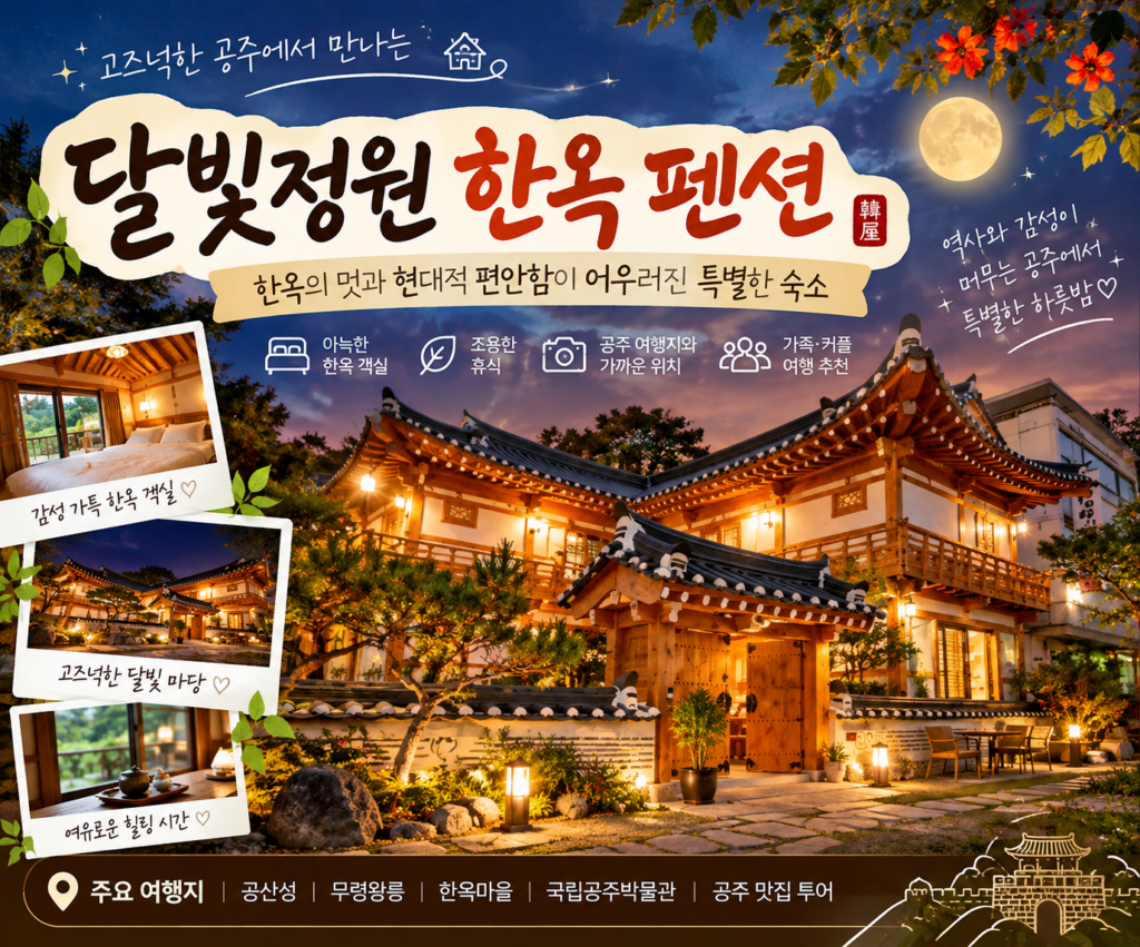 공주 한옥숙소 어디가 좋을까? 달빛정원 한옥 펜션, 감성 가득한 공주 1박 2일 여행 숙소 사진